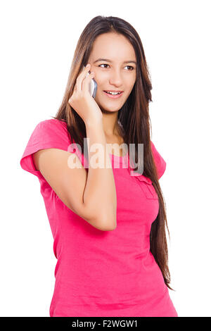1 indian Young Woman talking Mobile Phone Stock Photo