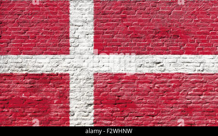 Flag of Denmark on brick wall texture background Stock Photo - Alamy