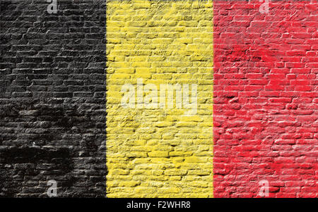 Belgium - National flag on Brick wall Stock Photo