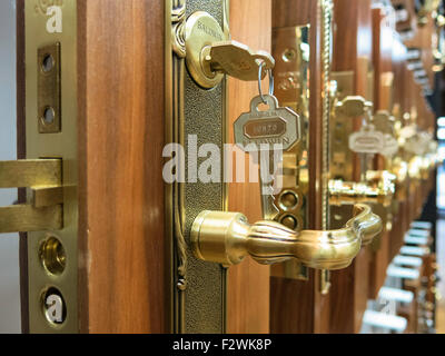 Door Key, Handle and Lock  Display, Simon's Hardware & Bath Store, NYC, USA Stock Photo