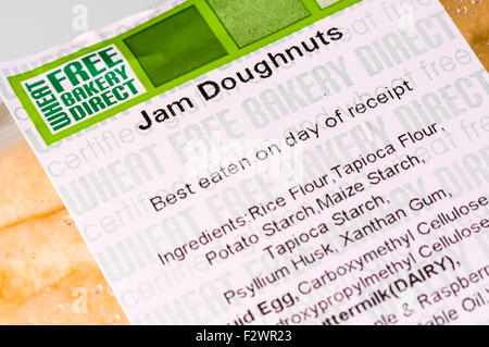 Gluten free jam doughnuts from the Wheat Free Bakery Direct, based in Scotland. Stock Photo