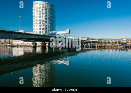 The Obel office and apartment high rise building on the banks of the River Lagan, Belfast Stock Photo