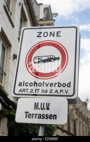 Sign in Amsterdam warning that this is an alcohol free zone. Stock Photo