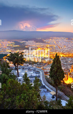Morning storm over Hymettus mountain in Athens as seen from Lycabettus hill. Stock Photo