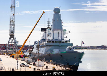 HMS Diamond (D34) a Royal Navy Type 45 or Daring-class air-defence destroyer -  here in Portsmouth Naval Base. Hampshire UK Stock Photo