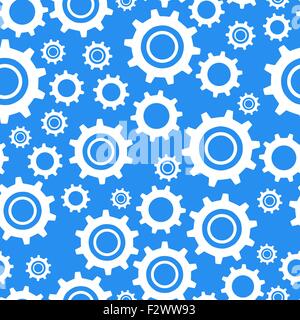 Many different types cogwheel, white icons on blue background seamless pattern Stock Vector