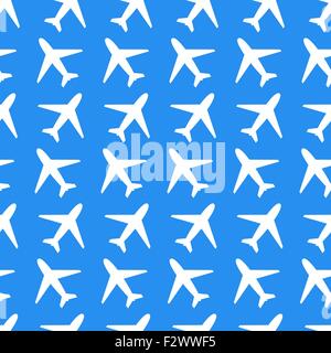 White plane icons on blue background seamless pattern Stock Vector