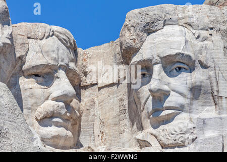 A view of Roosevelt and Lincoln on Mount Rushmore National Memorial, South Dakota. Stock Photo