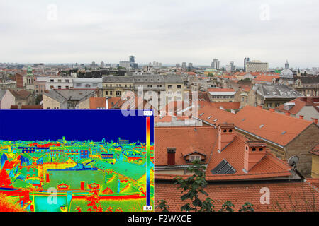 Infrared thermovision image panorama of Zagreb, showing difference temperature Stock Photo