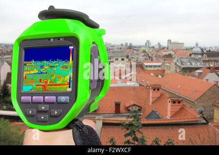 Recording  panorama of Zagreb With Infrared Thermal Camera Stock Photo