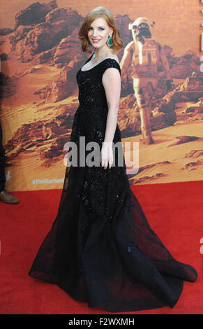 London, UK. 24th Sep, 2015. Jessica Chastain attends the European Premiere of ' The Martian' at Odeon Leciester Square. Credit:  Ferdaus Shamim/ZUMA Wire/Alamy Live News Stock Photo