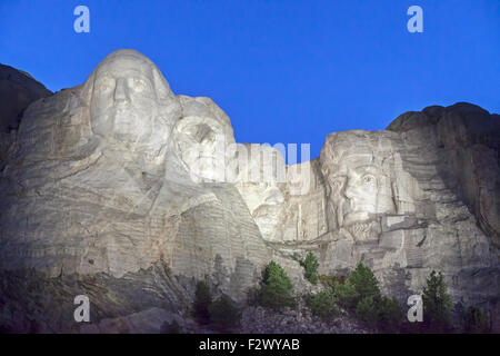 A nighttime view of Mount Rushmore National Memorial, South Dakota. Stock Photo