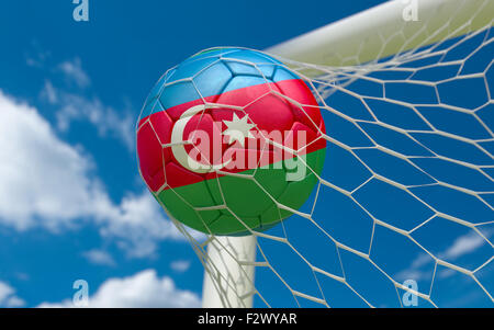 Azerbajan flag and soccer ball, football in goal net Stock Photo