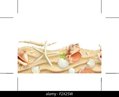 Seashells on sand, vector seamless background Stock Vector