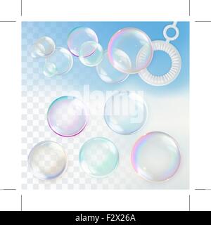 Soap bubbles with transparency, vector design element set Stock Vector