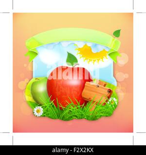 Fresh fruit label apple, vector illustration background for making design of a juice pack, jam jar etc Stock Vector