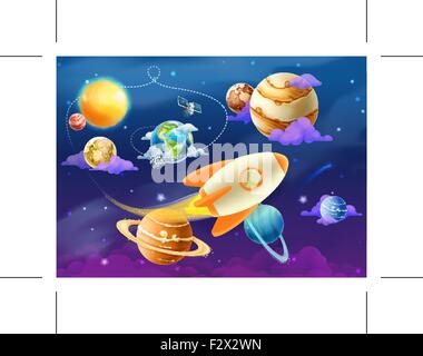 Solar system of planets, vector illustration Stock Vector