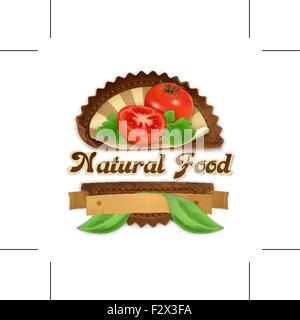 Juicy tomatoes, vector label design Stock Vector