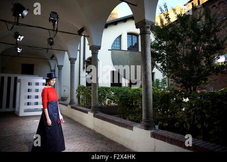 Milan, Italy. 24th Sep, 2015. A model walks the runway during the Daniela Gregis fashion show as part of Milan Fashion Week Spring/Summer 2016 in Milan, Italy, on Sept. 24, 2015. © Jin Yu/Xinhua/Alamy Live News Stock Photo