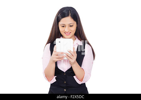 1 indian Business Woman Dialing Digital Tablet Stock Photo