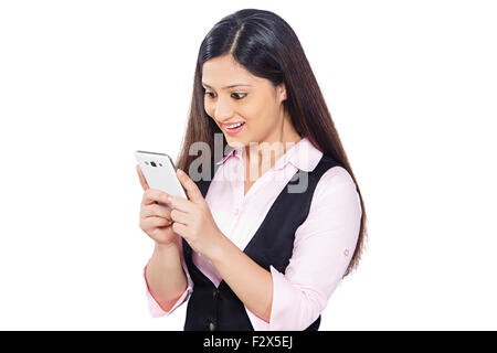 1 indian Business Woman Dialing Mobile Phone Stock Photo