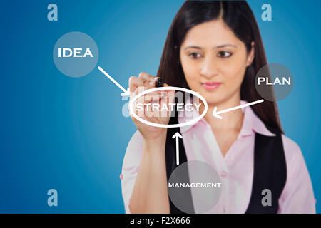 1 indian Business Woman Flow Chart Writing Digitally Enhanced Stock Photo