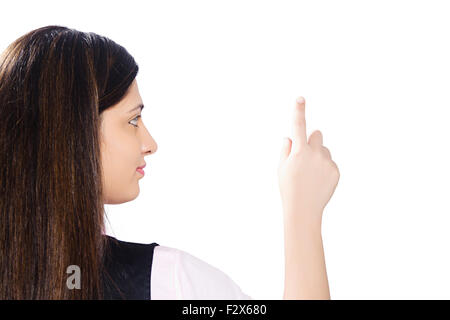 1 indian Business woman  Finger touching Stock Photo