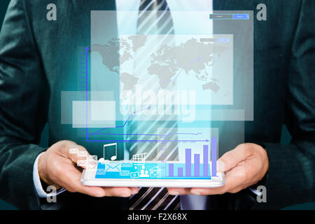 1 Business man Digital Tablet Technology Digitally Enhanced Stock Photo