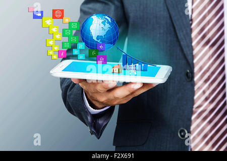 1 Business man Digital Tablet Technology Digitally Enhanced Stock Photo