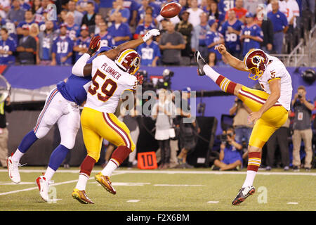 Washington Redskins punter Tress Way (5) punts from his own end zone in the  fourth quarter against the Philadelphia Eagles at FedEx Field in Landover,  Maryland on Sunday, September 10, 2017. The