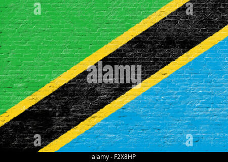 National flag of Tanzania on grunge stroke brush textured white ...