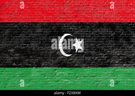 Libya - National flag on Brick wall Stock Photo