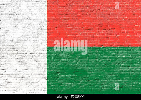 Madagascar - National flag on Brick wall Stock Photo