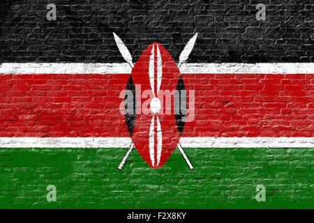 Kenya - National flag on Brick wall Stock Photo