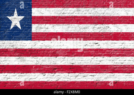 Liberia - National flag on Brick wall Stock Photo