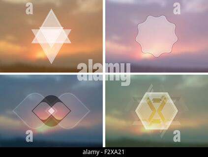 Abstract vintage hipster badges on blurred background. Vector design Stock Vector