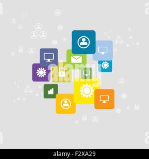 Bright social communication icons background. Vector corporate design Stock Vector
