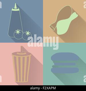 Set of four colored fast food icons Stock Vector