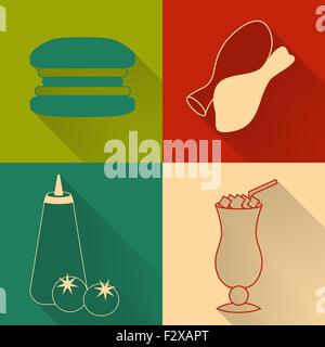 Set of four colored fast food icons Stock Vector