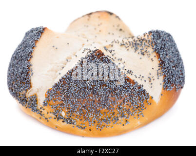 Pretzel Roll with Poppyseed isolated on pure white background Stock Photo