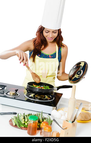 1 indian Adult Woman Housewife Kitchen Cooking Stock Photo