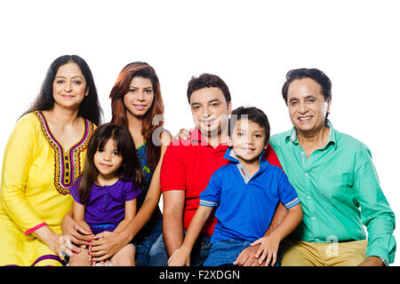 indian Group Joint Family sitting Stock Photo
