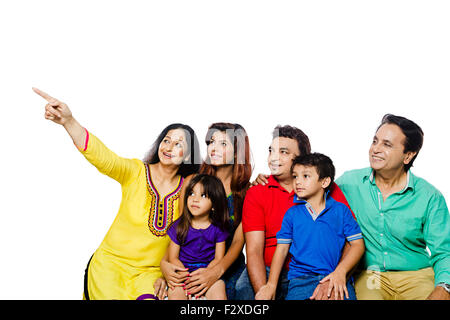 indian Group Joint Family finger poiting gesturing Stock Photo