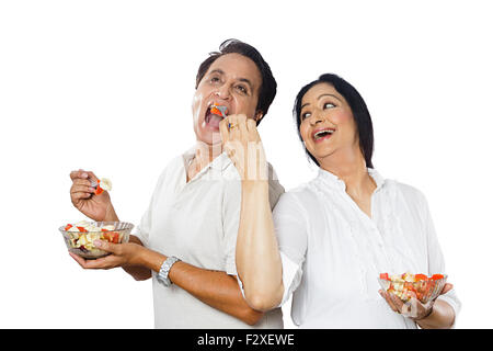 2 indian Adult Married Couple Dieting Eating Salad Stock Photo