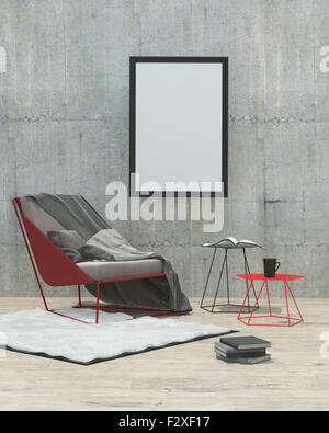 mock up poster frame in modern interior background, 3D render Stock Photo