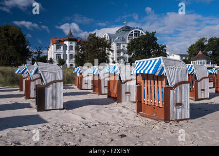 Beach chairs in front of a villa on the beach, Binz, Rügen, Mecklenburg-Western Pomerania, Germany Stock Photo