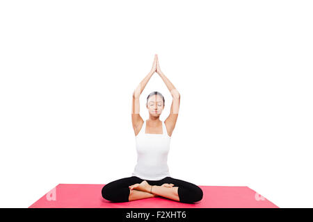 1 indian Adult Woman Yoga Surya Namaskar Stock Photo