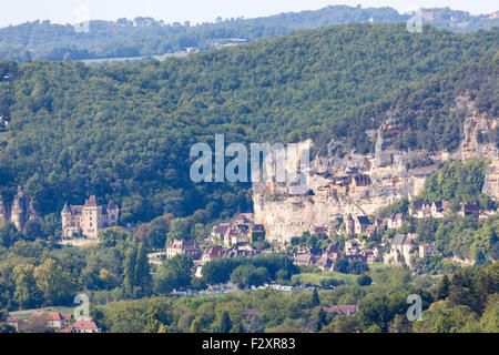 One of the most beautiful villages of France: la Roque Gageac, at sunset  (Dordogne - France), Village de la Roque Gageac. Stock Photo