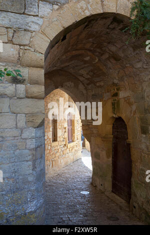 A vaulted passage in the la Roque Gageac fortified village (France).  Passage voûté dans le village fortifié de la Roque Gageac. Stock Photo