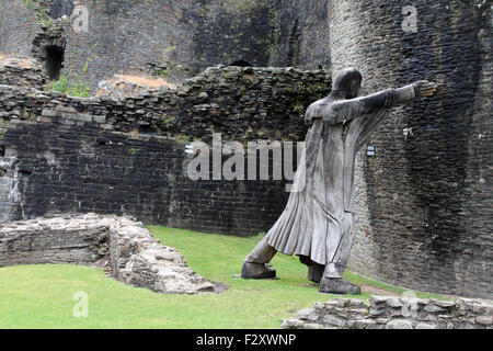 Caerphilly Castle, 4th Marquess of Bute holding up the leaning tower, South Wales, UK Stock Photo